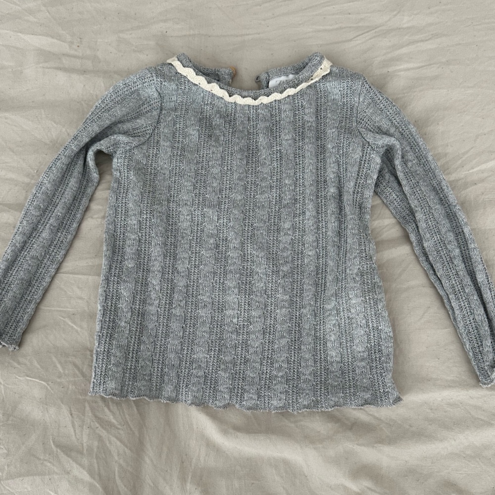 Zara Gray Sweater with Cream Lace Detail
